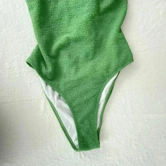 NEW One Piece Swimsuit Size L Green Open Crisscross Back Straps V-Neck Textured - Picture 4 of 7